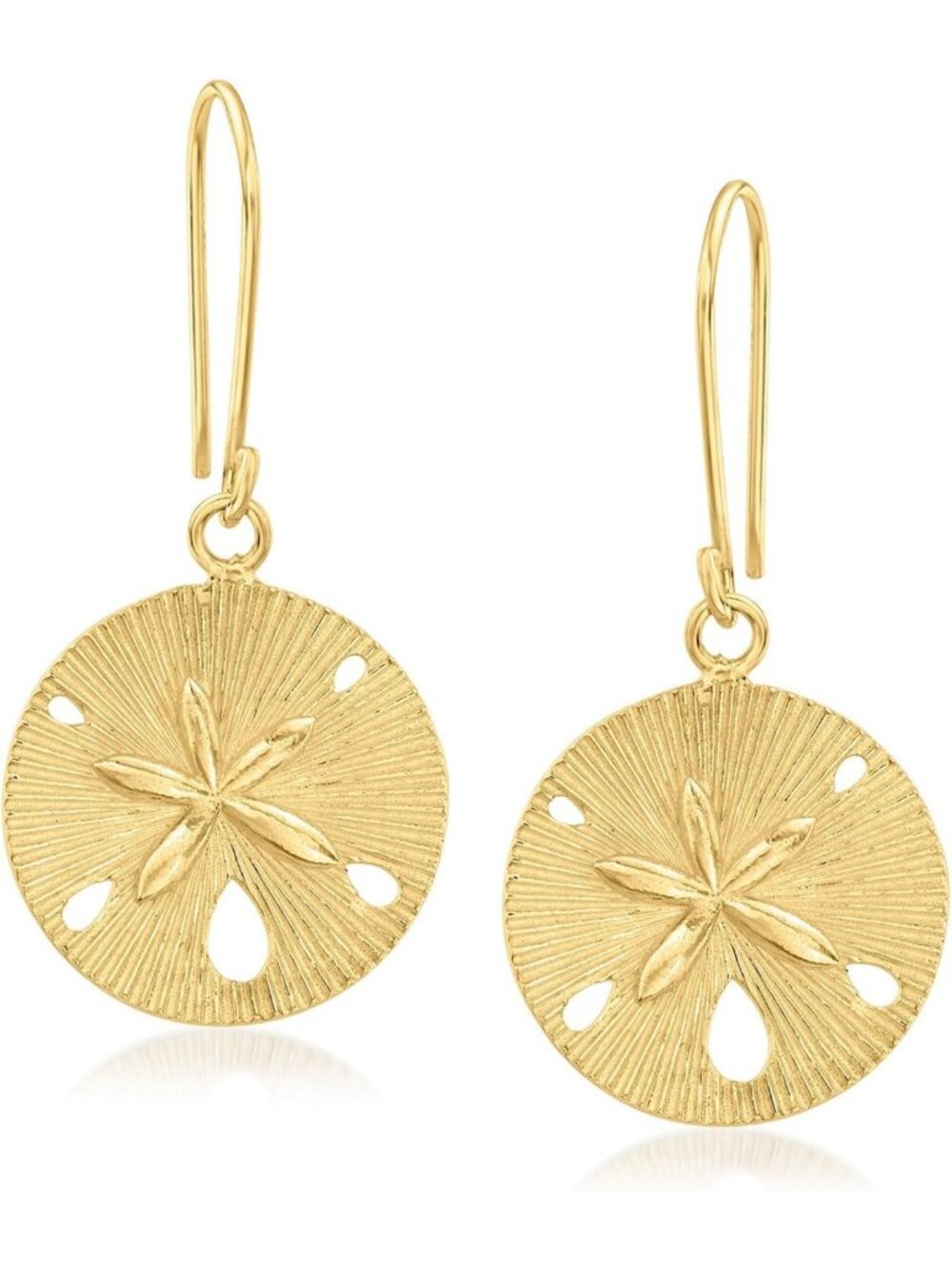 Elegant 18kt Gold Over Sterling Textured Sand Dollar Drop Earrings - Beachy Chic